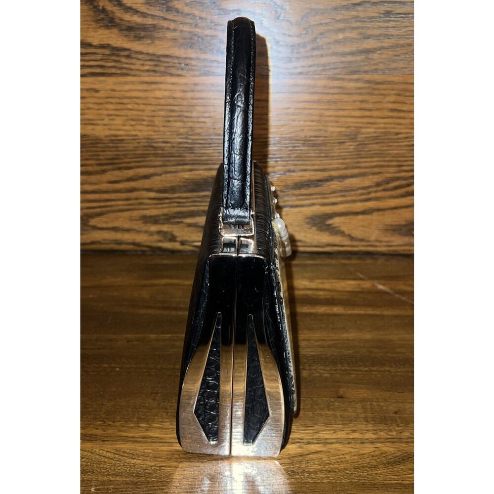 Debbie Brooks Black White Silver Mini Clutch Handbag Evening Bag Pearls - Picture 3 of 14